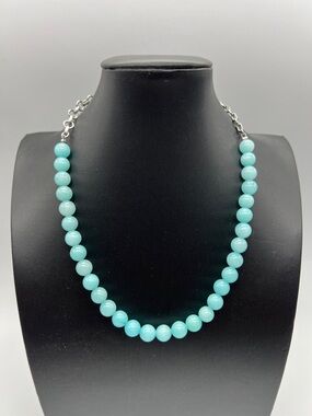 Signed VTG “lia sophia” Jadeite Blue and Silver Tone 16” Necklace, Like New